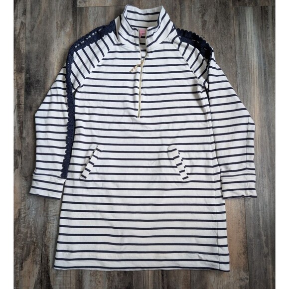 Lilly Pulitzer Women’s Skipper White Navy Coastal Stripe Dress Pockets M $158 - Picture 1 of 5